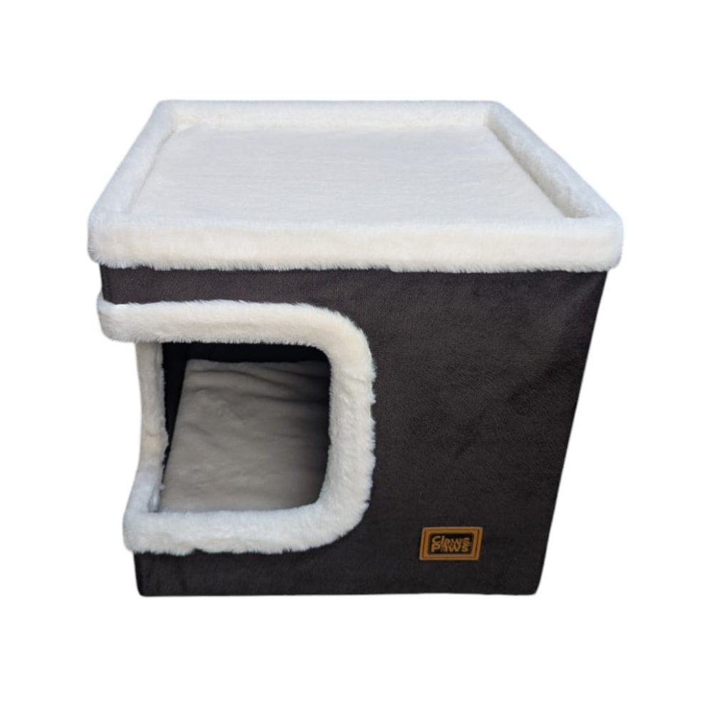 Casa para gato con rascador tipo cubo Claws & Paws – Mueble suave, cómodo y multifuncional