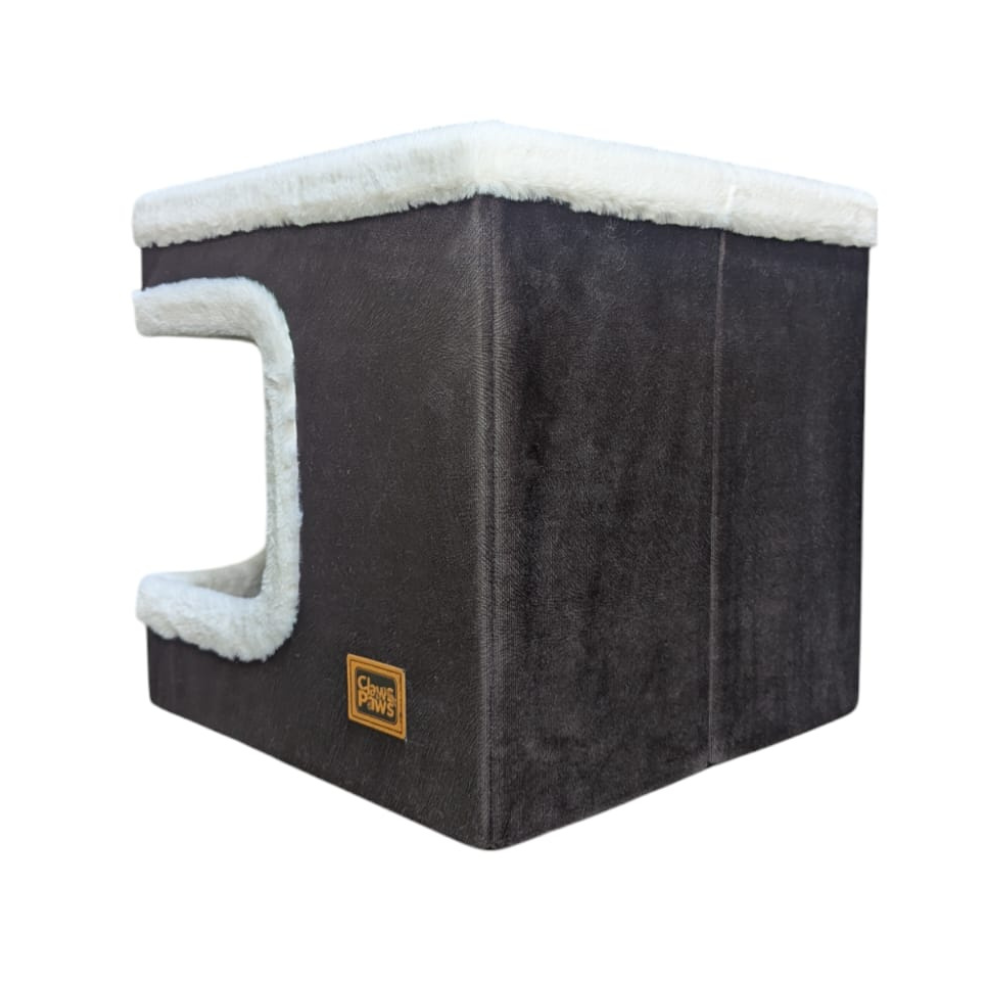 Casa para gato con rascador tipo cubo Claws & Paws – Mueble suave, cómodo y multifuncional