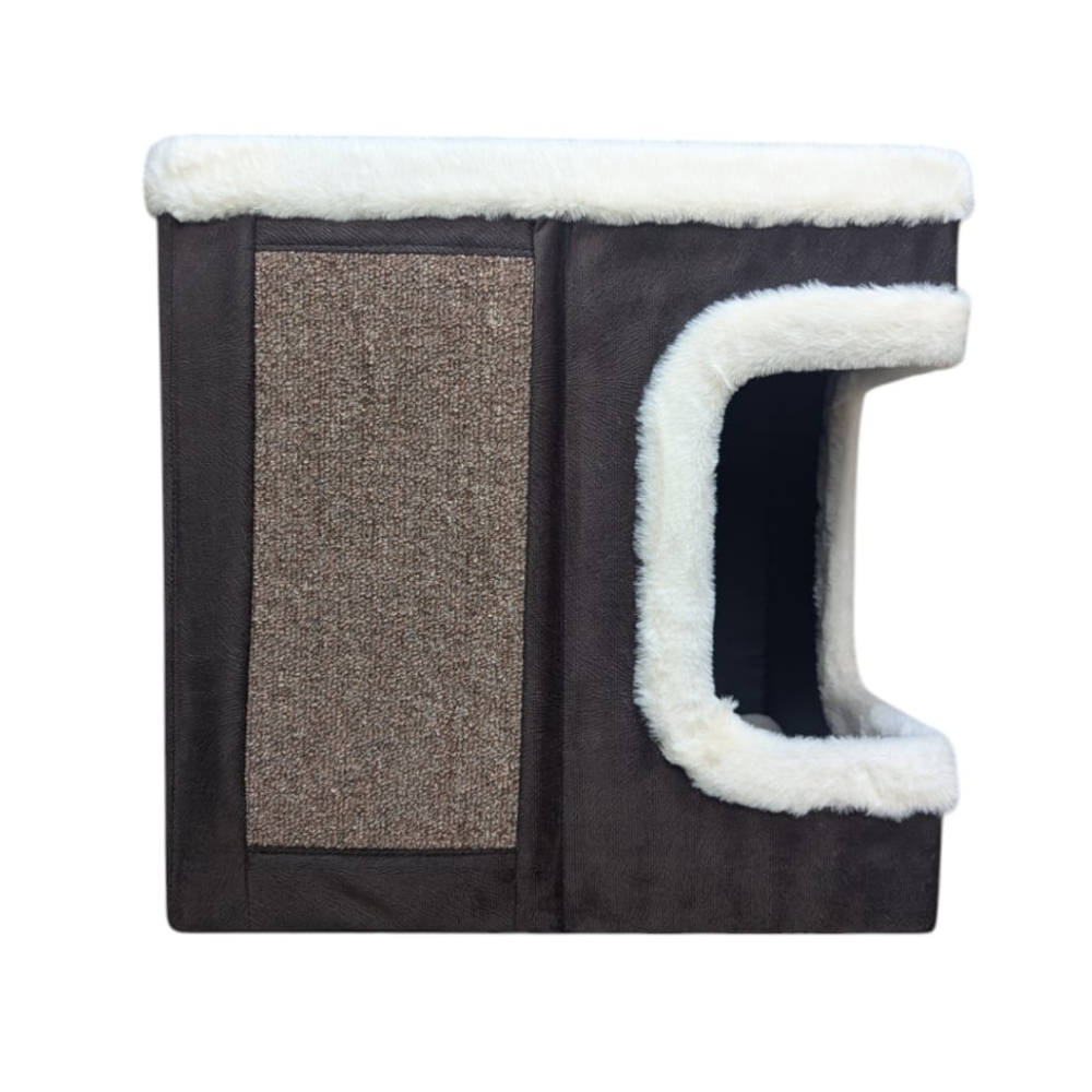 Casa para gato con rascador tipo cubo Claws & Paws – Mueble suave, cómodo y multifuncional