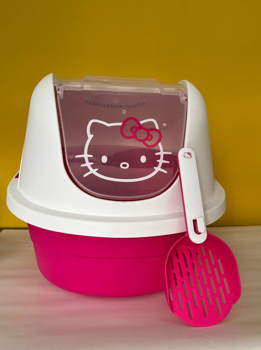 Arenero Cerrado para Gatos Hello Kitty – Diseño Rosa Adorable y Fácil de Limpiar