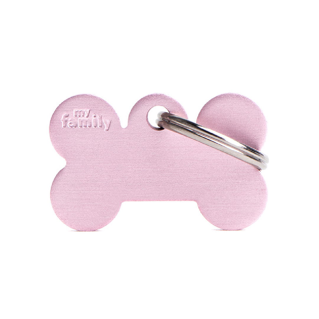 Colección Básica de Placas de Aluminio Hueso Rosado My Family | Identificación Segura para Mascotas