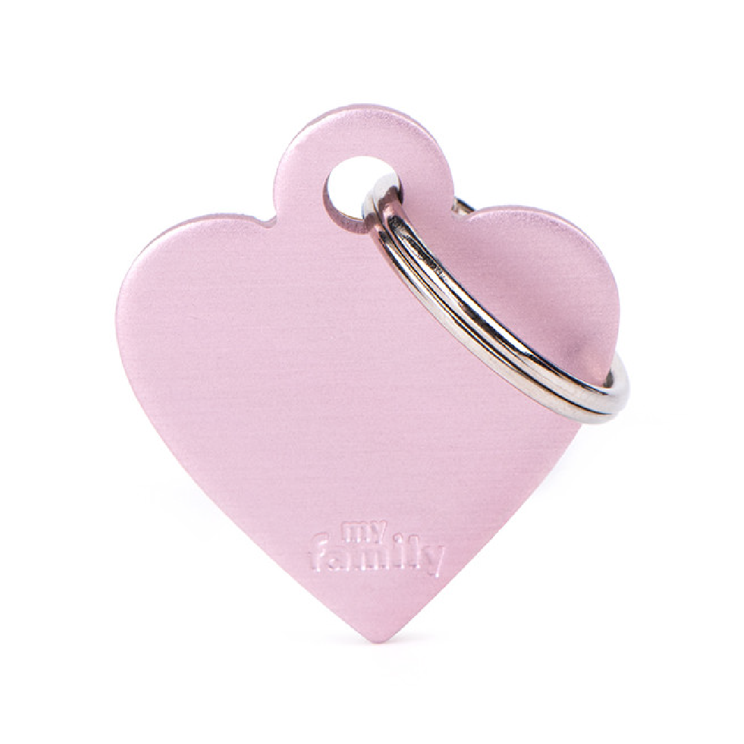 Placa de Aluminio en Forma de Corazón Rosado My Family | Identificación Segura y Con Estilo para Mascotas
