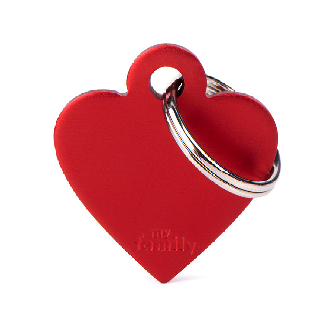 Placa de Aluminio en Forma de Corazón Rojo My Family | Identificación Segura y Con Estilo para Mascotas