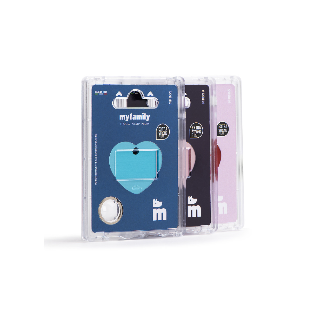Placa de Aluminio en Forma de Corazón Plomo My Family | Identificación Segura y Con Estilo para Mascotas