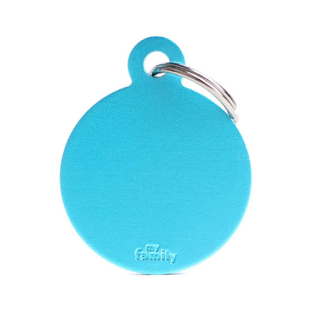Colección Básica de Placas de Aluminio Circulo Celeste My Family | Identificación Segura para Mascotas
