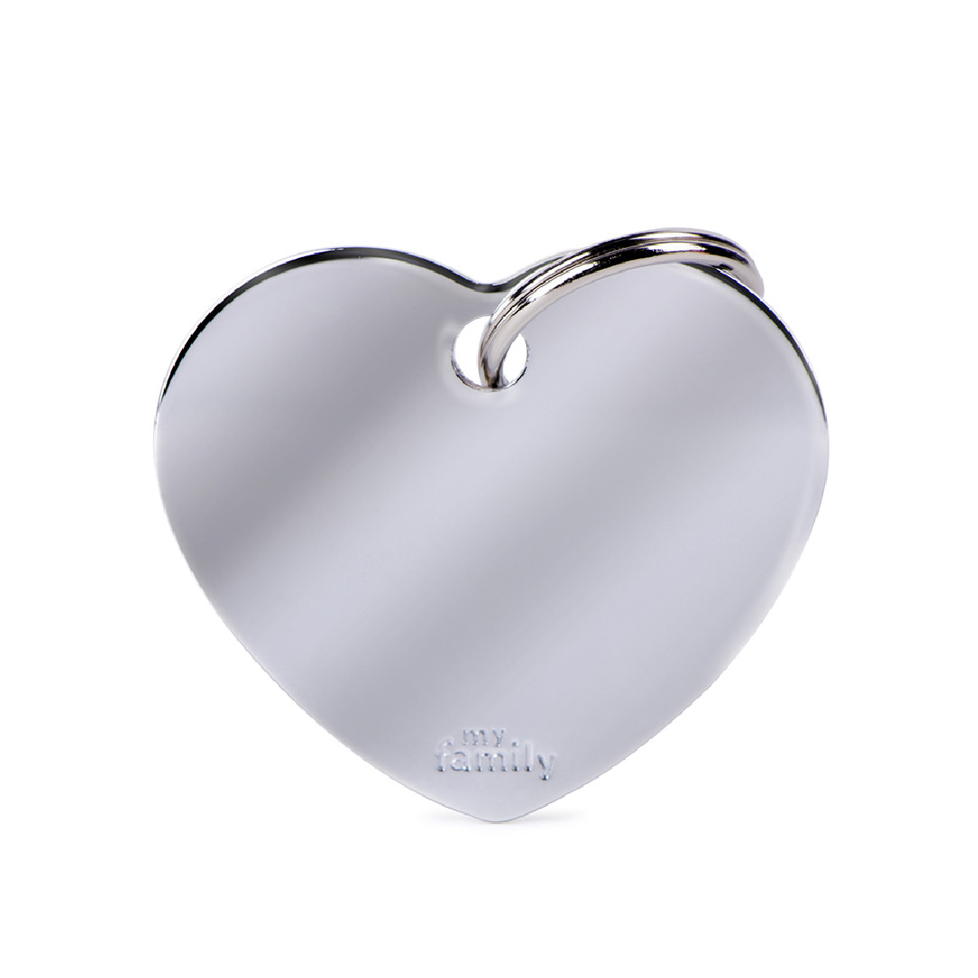 Placa de Aluminio en Forma de Corazón Plomo My Family | Identificación Segura y Con Estilo para Mascotas