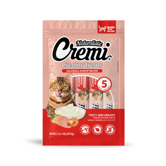 Naturalistic Cremi – Snacks Cremosos para Gatos (Salmón y Camarón, 5 unidades)