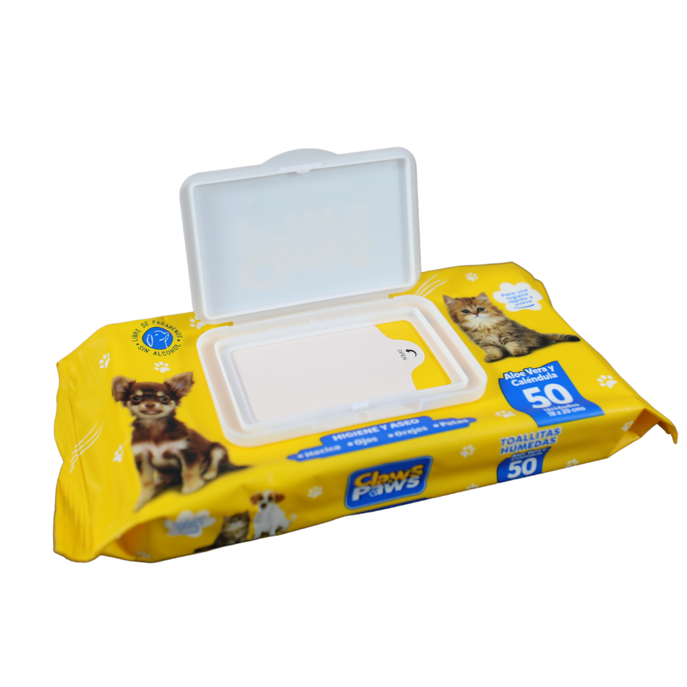 Toallitas Húmedas para Mascotas Claws & Paws – Aloe Vera y Caléndula (50 unidades)