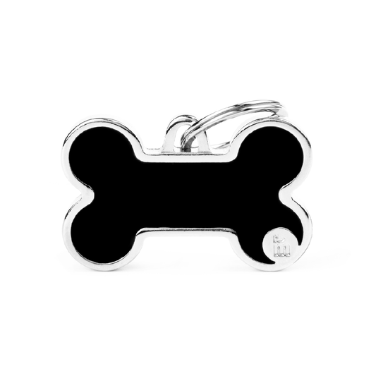 Placas de Identificación Handmade en forma de Hueso Negro My Family — Personalización y Grabado Único