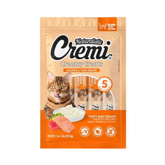Naturalistic Cremi – Snacks Cremosos para Gatos (Atún con Salmón, 5 unidades)
