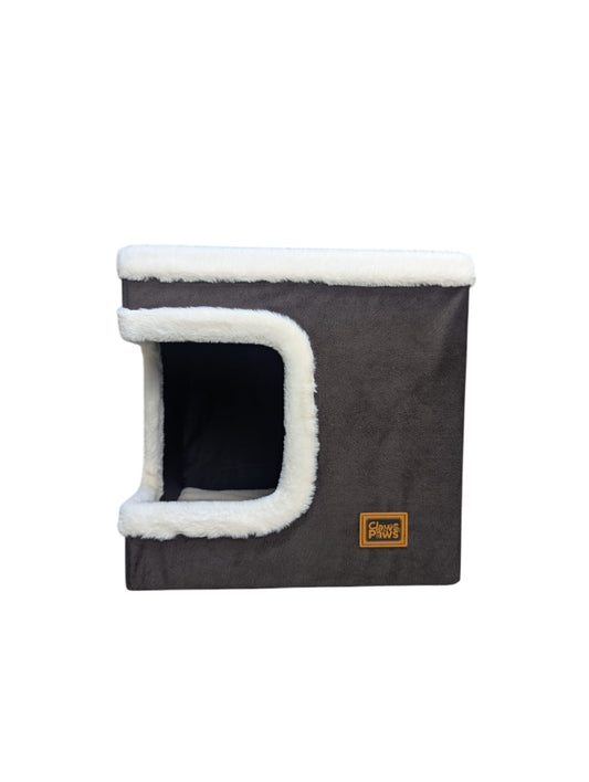Casa para gato con rascador tipo cubo Claws & Paws – Mueble suave, cómodo y multifuncional
