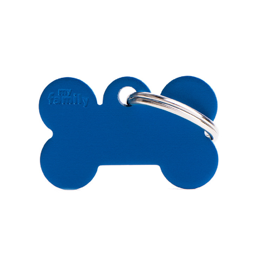 Colección Básica de Placas de Aluminio Hueso Azul My Family | Identificación Segura para Mascotas