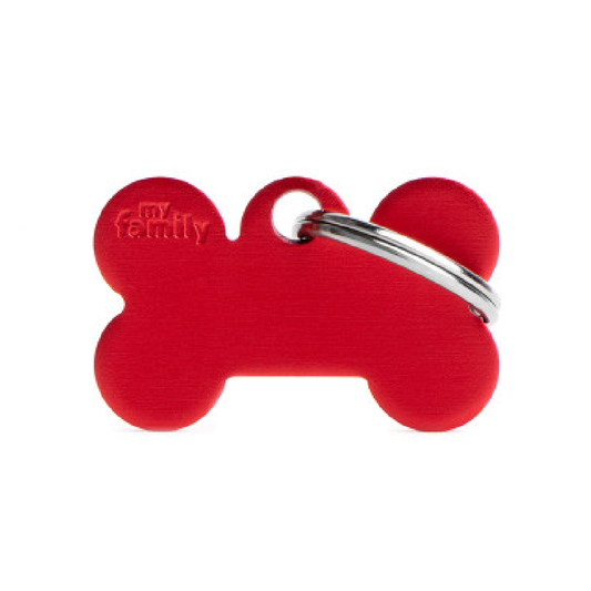 Colección Básica de Placas de Aluminio Hueso Rojo My Family | Identificación Segura para Mascotas
