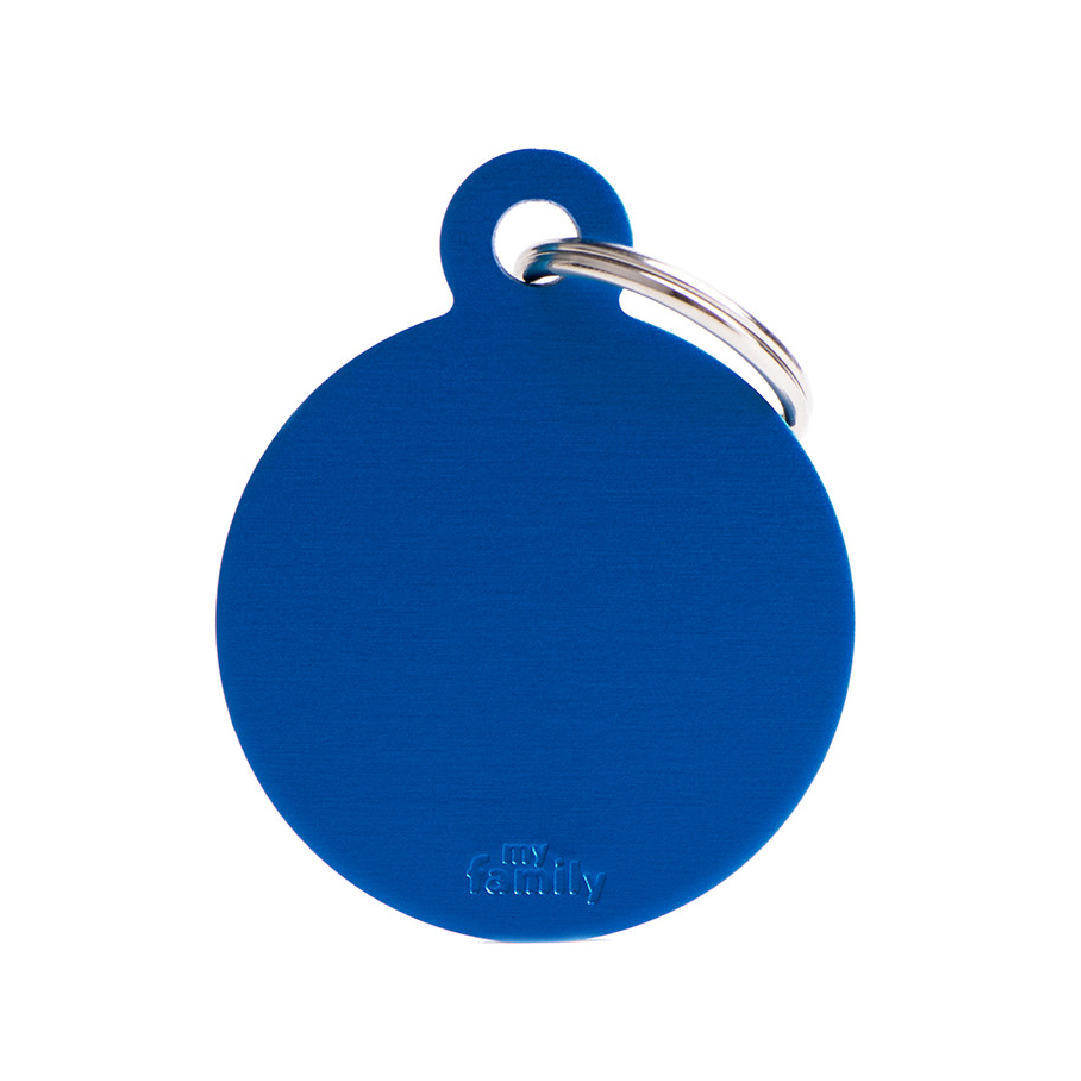 Colección Básica de Placas de Aluminio Circulo Azul My Family | Identificación Segura para Mascotas