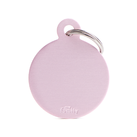 Colección Básica de Placas de Aluminio Circulo Rosado My Family | Identificación Segura para Mascotas