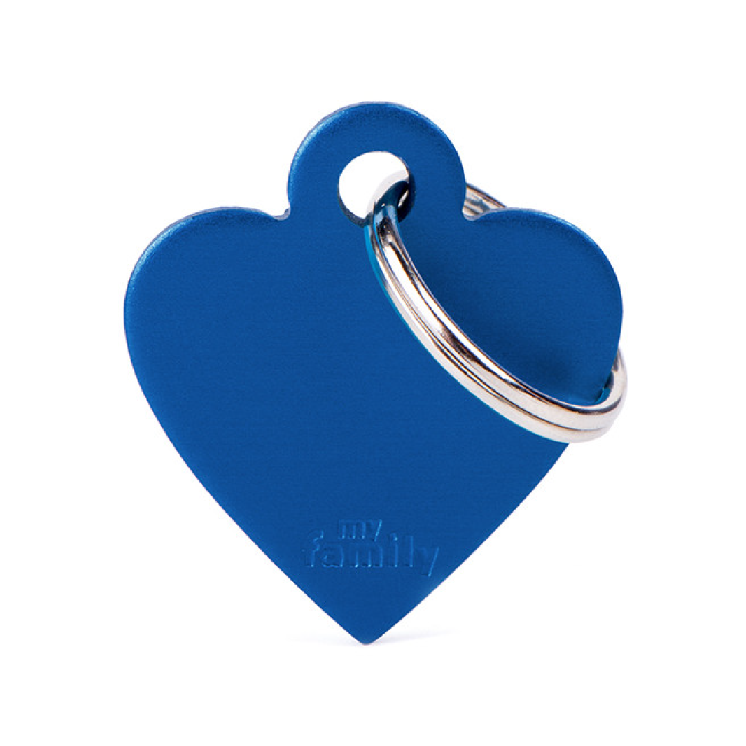 Placa de Aluminio en Forma de Corazón Azul My Family | Identificación Segura y Con Estilo para Mascotas