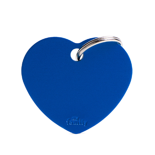 Placa de Aluminio en Forma de Corazón Azul My Family | Identificación Segura y Con Estilo para Mascotas
