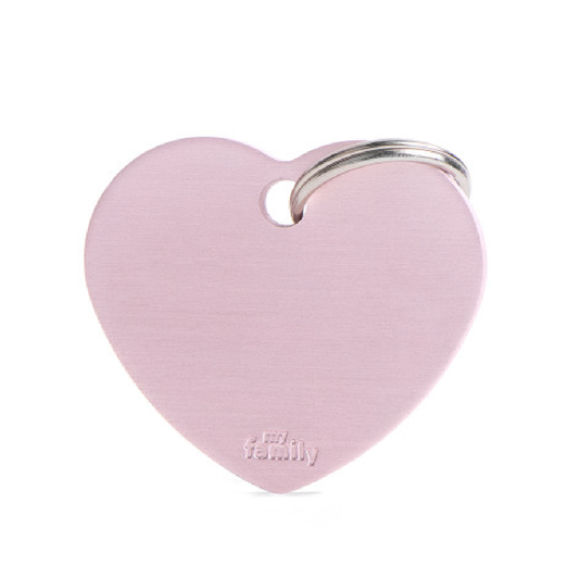 Placa de Aluminio en Forma de Corazón Rosado My Family | Identificación Segura y Con Estilo para Mascotas