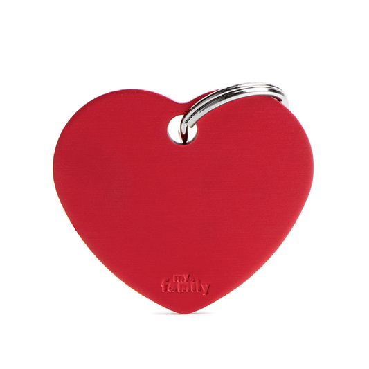 Placa de Aluminio en Forma de Corazón Rojo My Family | Identificación Segura y Con Estilo para Mascotas