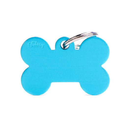 Colección Básica de Placas de Aluminio Hueso Celeste My Family | Identificación Segura para Mascotas