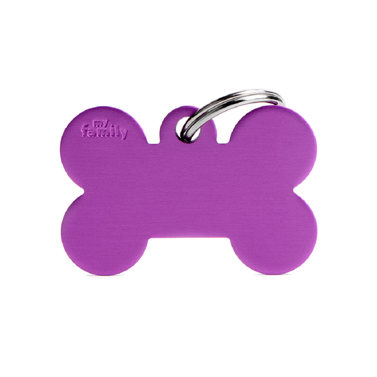 Colección Básica de Placas de Aluminio Hueso Morado My Family | Identificación Segura para Mascotas