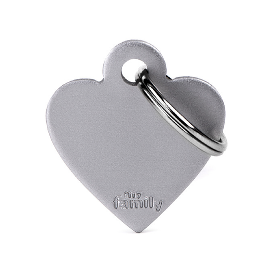 Placa de Aluminio en Forma de Corazón Plomo My Family | Identificación Segura y Con Estilo para Mascotas